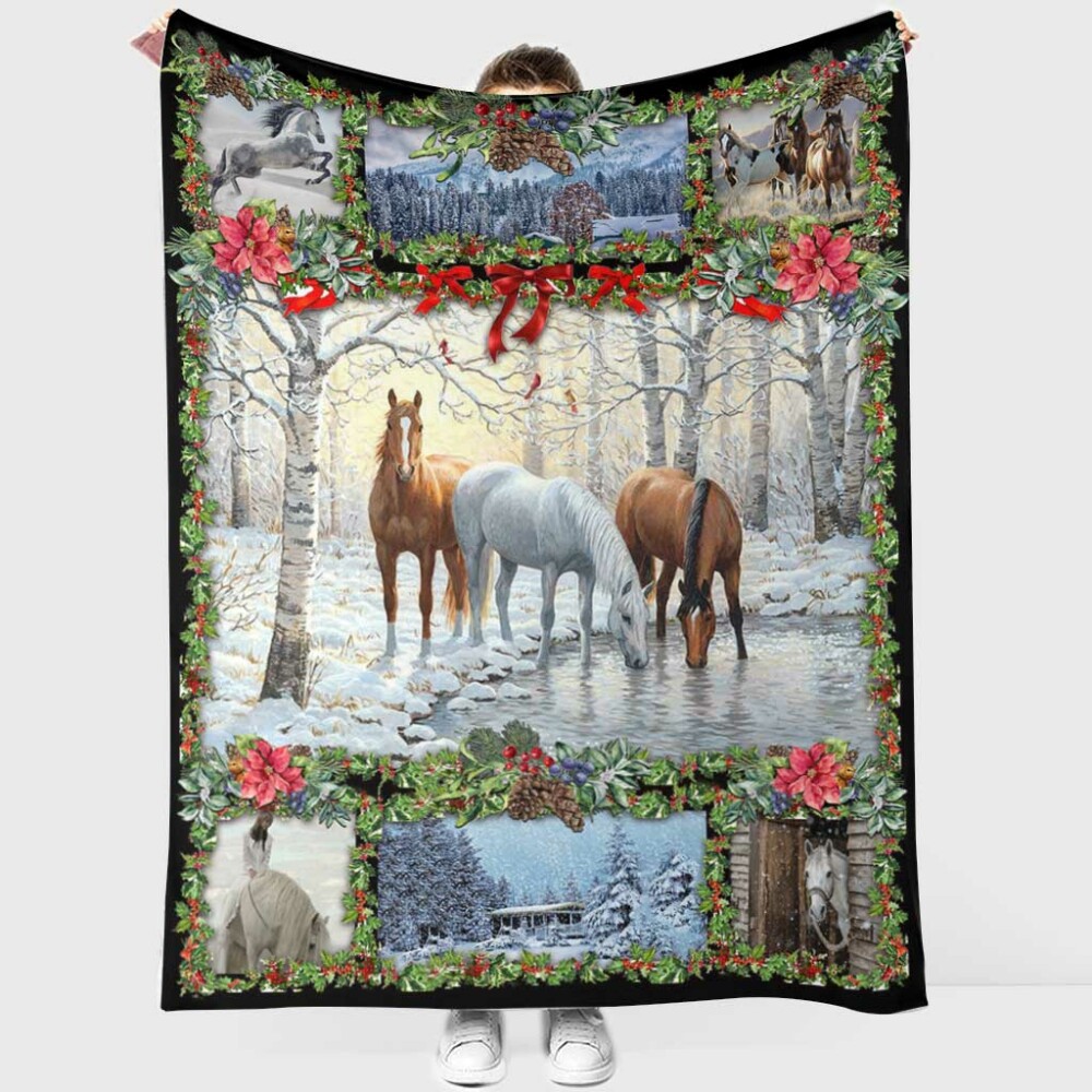 Horse Christmas So Lovely - Flannel Blanket - Owl Ohh - Owl Ohh