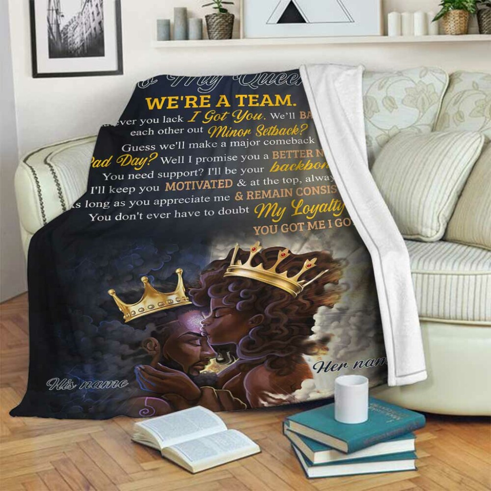 Black Woman We're A Team Afro Couple African American Personalized - Flannel Blanket - Owl Ohh - Owl Ohh