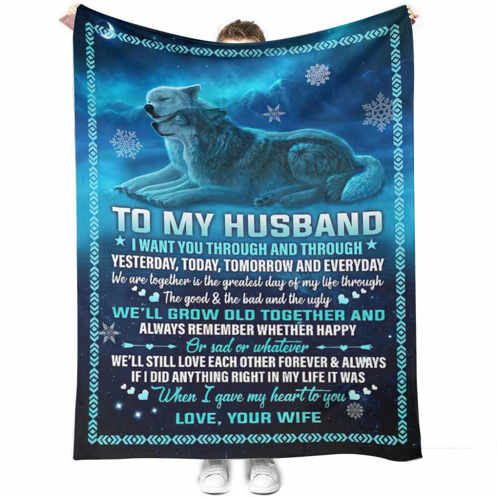 Wolf To My Husband Husband And Wife Blue - Flannel Blanket - Owl Ohh - Owl Ohh