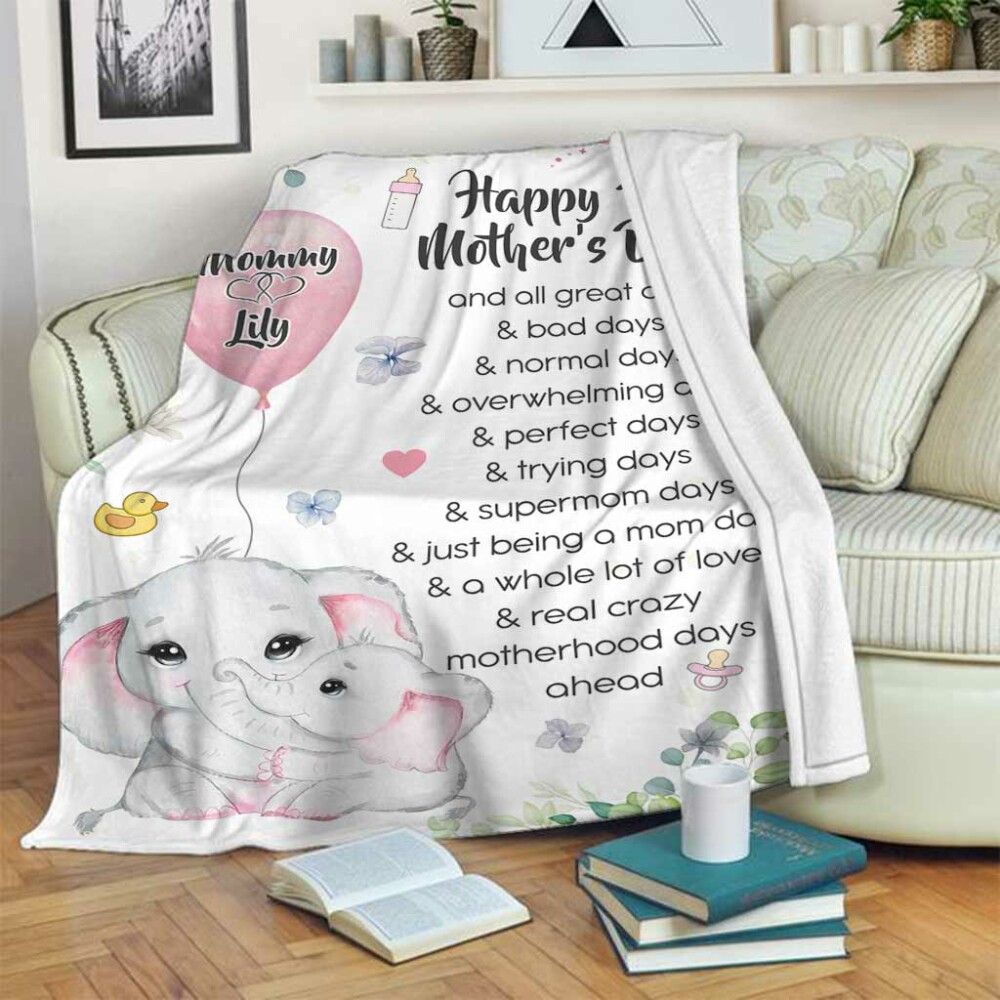 Elephant Happy 1st Mother's Day And All The Days Ahead Personalized - Flannel Blanket - Owl Ohh - Owl Ohh