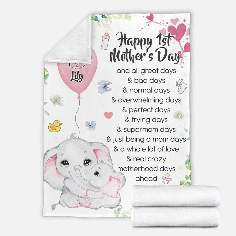 Elephant Happy 1st Mother's Day And All The Days Ahead Personalized - Flannel Blanket - Owl Ohh - Owl Ohh