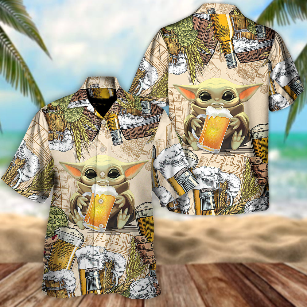Star Wars Baby Yoda And Beer Wheat - Hawaiian Shirt For Men, Women, Kids - Owl Ohh-Owl Ohh