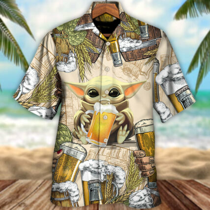 Star Wars Baby Yoda And Beer Wheat - Hawaiian Shirt For Men, Women, Kids - Owl Ohh-Owl Ohh