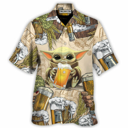 Star Wars Baby Yoda And Beer Wheat - Hawaiian Shirt For Men, Women, Kids - Owl Ohh-Owl Ohh