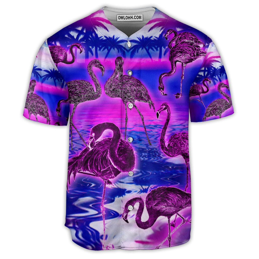 Flamingo Neon Colorful Art Purple Style - Baseball Jersey - Owl Ohh