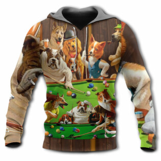 Billiard Vintage Dogs Playing Pool With So Much Fun - Hoodie - Owl Ohh-Owl Ohh