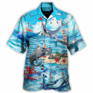Whale Love Ocean Love Sky Blue Sky - Hawaiian Shirt - Owl Ohh-Owl Ohh