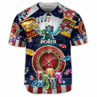 Poker US Flag Independence Day - Baseball Jersey - Owl Ohh - Owl Ohh