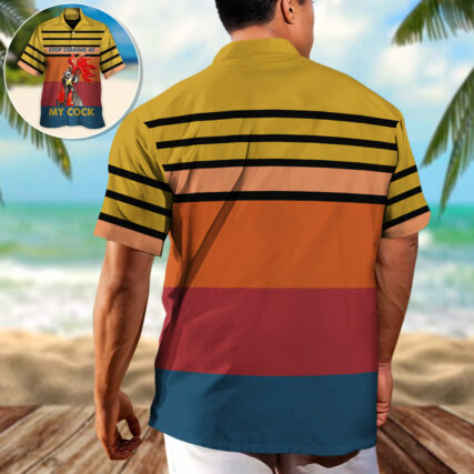 Chicken Rooster Stop Staring At My Cock Horizontal Stripes - Hawaiian Shirt - Owl Ohh-Owl Ohh