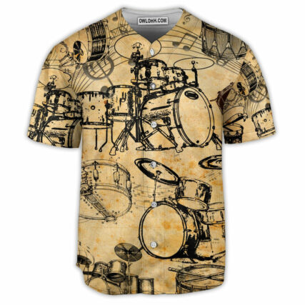 Drum Vintage Retro Sketch Art Style - Baseball Jersey - Owl Ohh