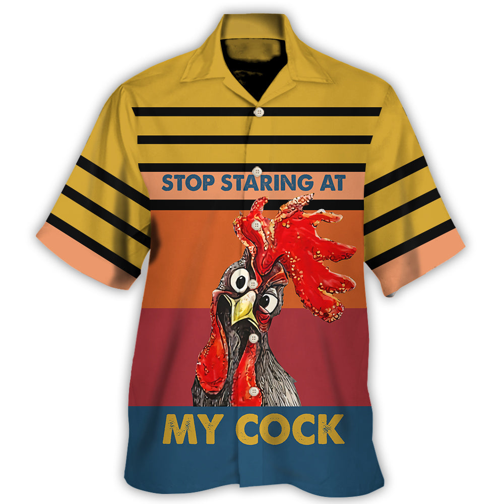 Chicken Rooster Stop Staring At My Cock Horizontal Stripes - Hawaiian Shirt - Owl Ohh-Owl Ohh