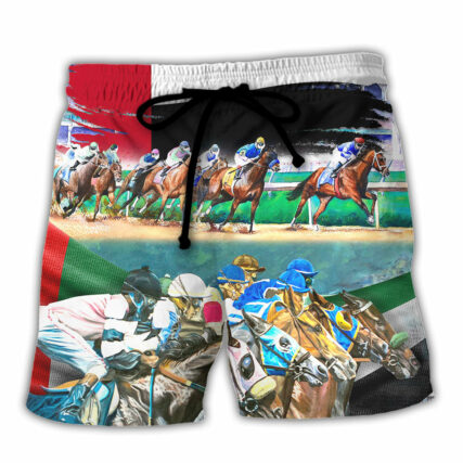 Horse UAE Flag Horse Racing Amazing Seat Lover Art - Beach Short - Owl Ohh - Owl Ohh