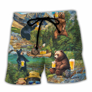 Camping Funny Bear Drinking Camping and Beer Why I'm Here - Beach Short