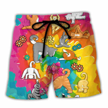 Yoga Cat Funny Inhale The Good Sh!t Exhale The Bullsh!t - Beach Short