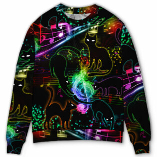 Black Cat The Magical Light Cats On Music Notes - Sweater - Ugly Christmas Sweaters - Owl Ohh - Owl Ohh