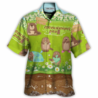 Groundhog Day Happy Spring Day With Grass Flowers - Hawaiian Shirt - Owl Ohh for men and women, kids - Owl Ohh