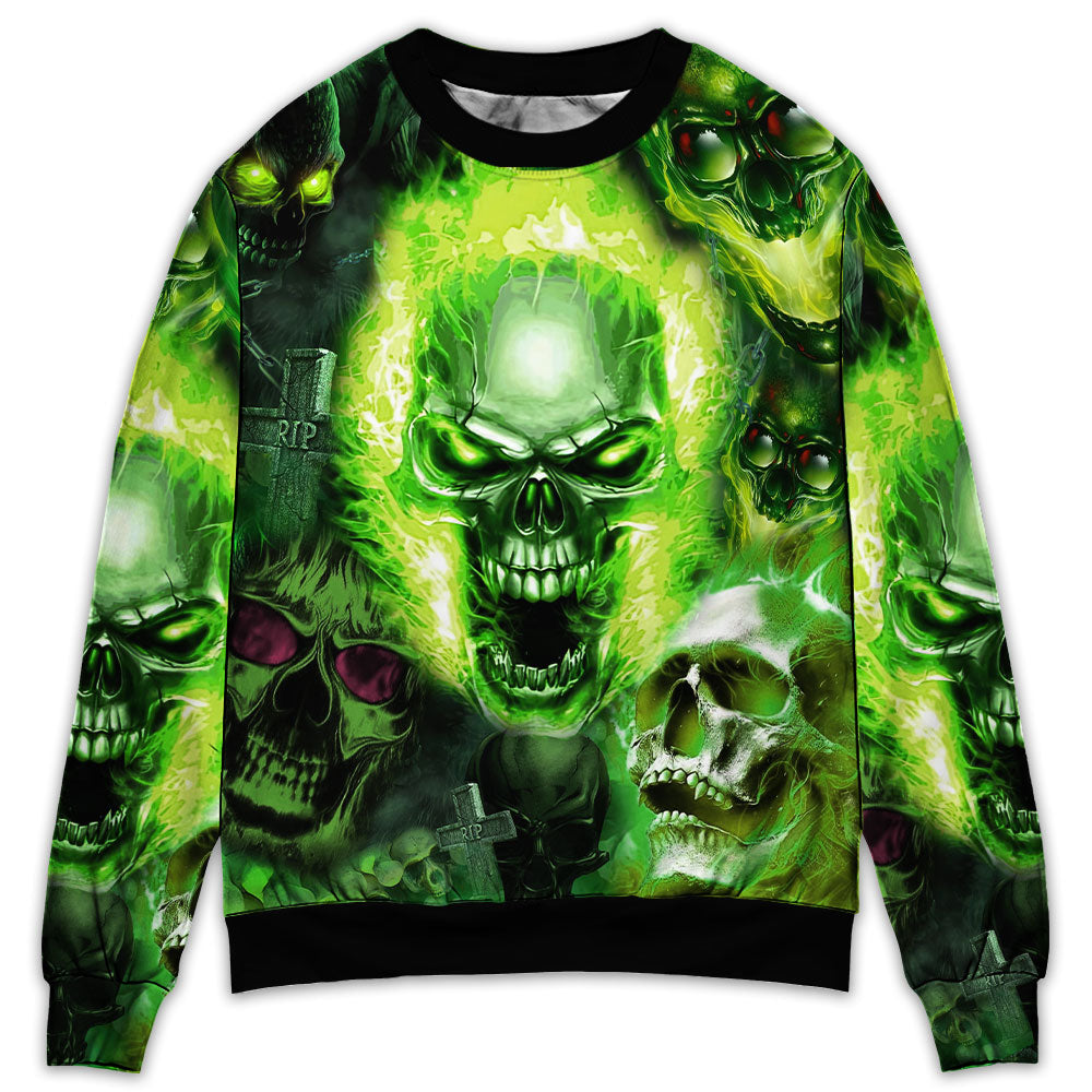 Skull Green Fear No Man - Sweater - Ugly Christmas Sweater - Owl Ohh - Owl Ohh