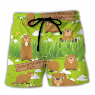 Groundhog Happy Day Lover With Grass Flowers Garden - Beach Short - Owl Ohh - Owl Ohh