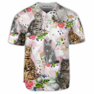 Golf Cat And Flowers Art Style - Baseball Jersey - Owl Ohh