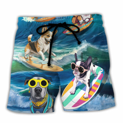 Surfing Funny Dog Surfing Gets Me Wet Surfer Beach Surfing Lovers - Beach Short
