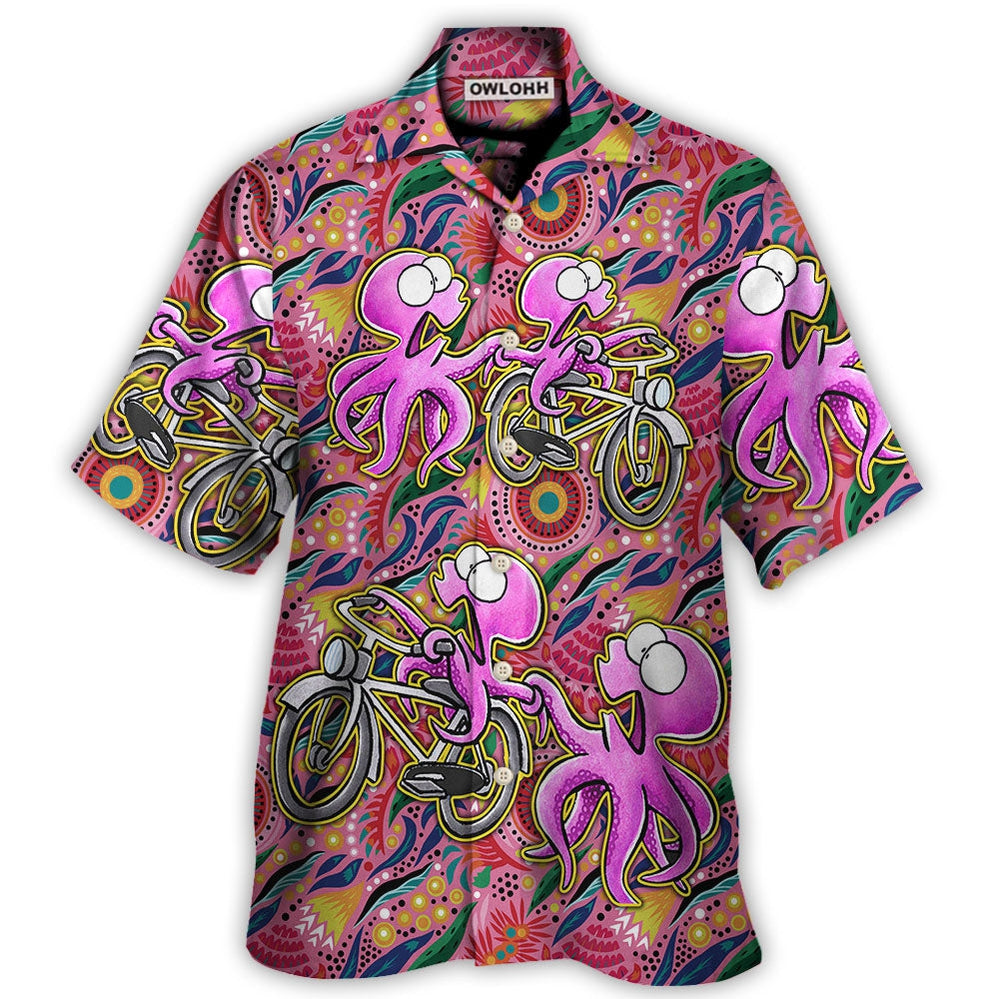 Octopus Ride Cycling Tropical Art - Hawaiian Shirt - Owl Ohh for men and women, kids - Owl Ohh