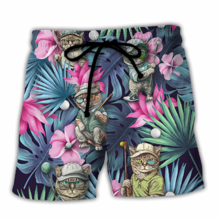 Golf Funny Cat Playing Golf Kiss My Putt Tropical Golf Lover - Beach Short
