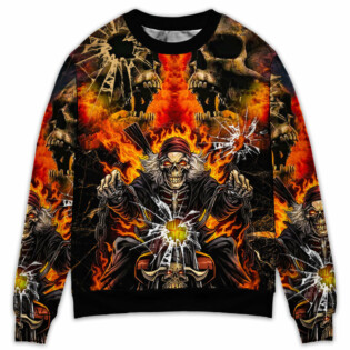 Skull Biker Crazy Art Style - Sweater - Ugly Christmas Sweater - Owl Ohh - Owl Ohh