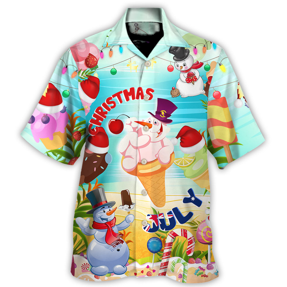 Christmas In July Snowman Ice Cream Funny Summer - Hawaiian Shirt