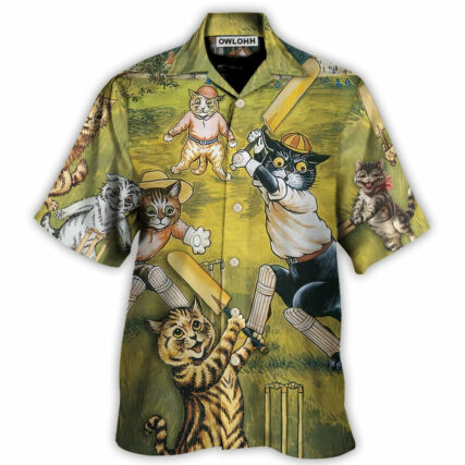 Cat Play Cricket Funny We Love Cricket - Hawaiian Shirt - Owl Ohh for men and women, kids - Owl Ohh