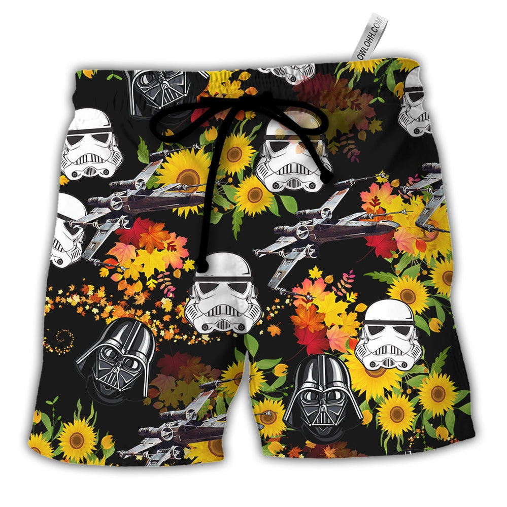 Star Wars Darth Vader Stormtrooper Helmet Autumn Wild Sunflowers - Beach Short