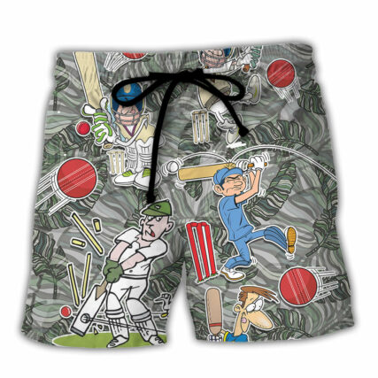 Cricket Sport Cricket Lover Tropical Funny Leaf Art - Beach Short - Owl Ohh - Owl Ohh