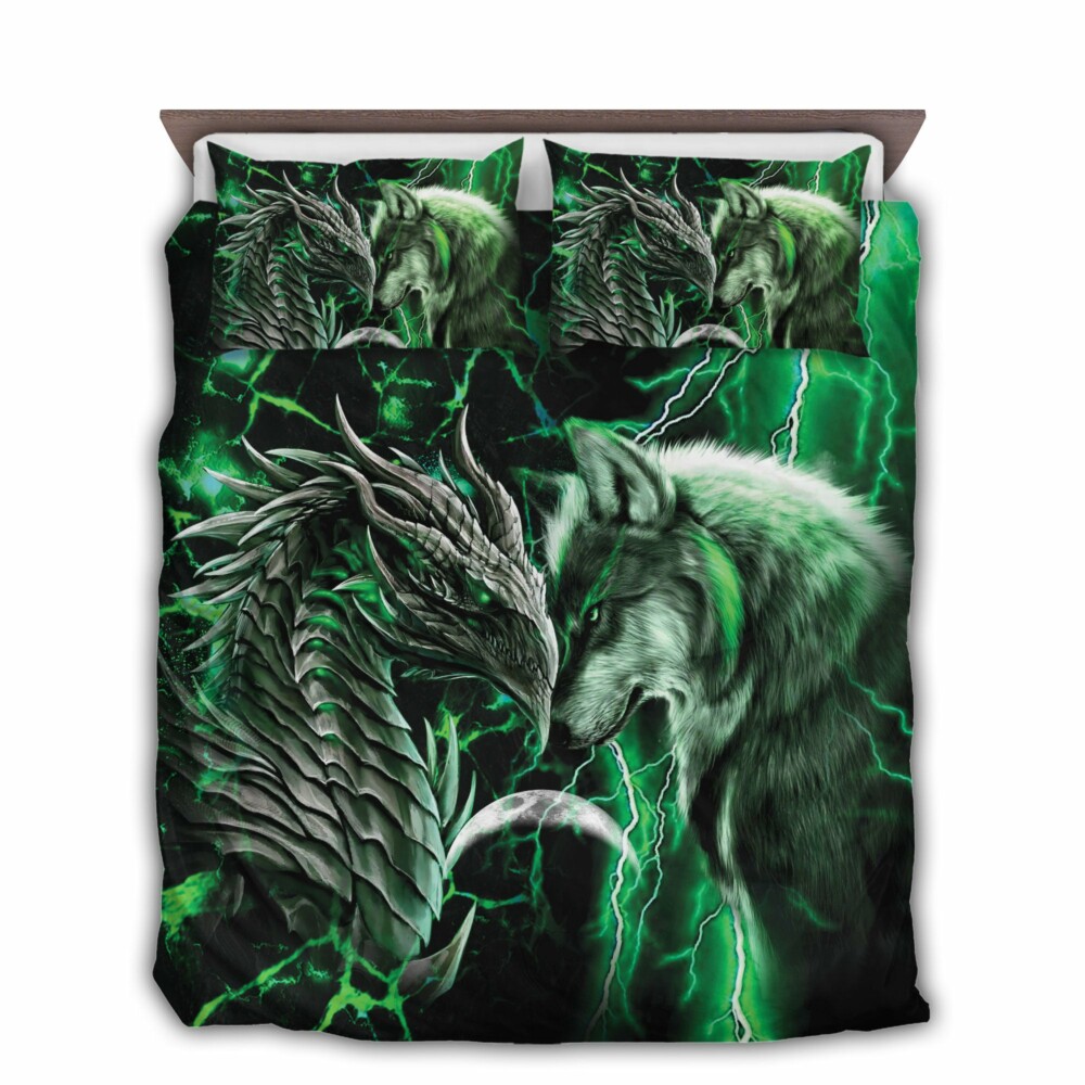 Dragon And Wolf Green - Bedding Cover - Owl Ohh - Owl Ohh