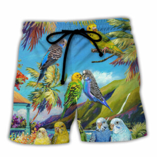 Parrot Budgie Parrot Beautiful Landscape - Beach Short - Owl Ohh - Owl Ohh