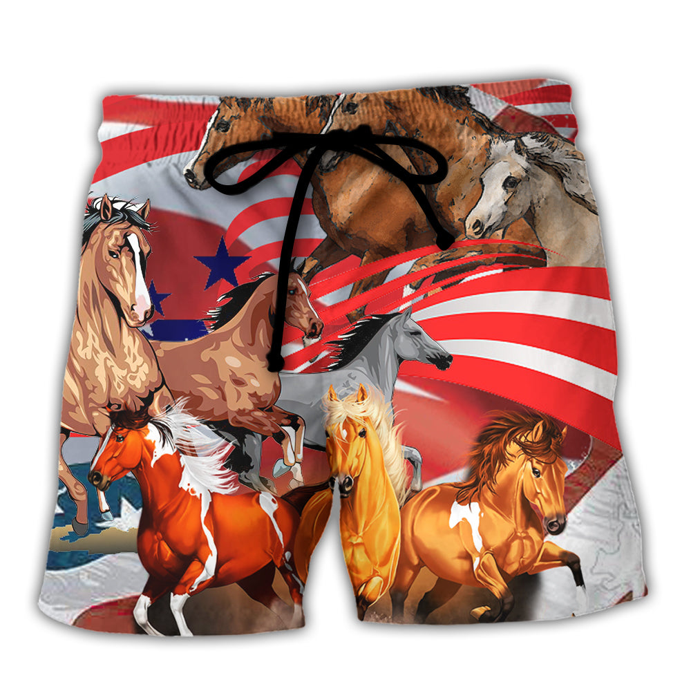 Horse Independence Day America - Beach Short - Owl Ohh - Owl Ohh