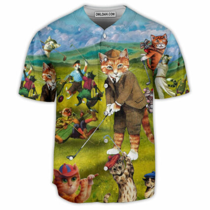 Golf Cat Funny Art Style - Baseball Jersey - Owl Ohh