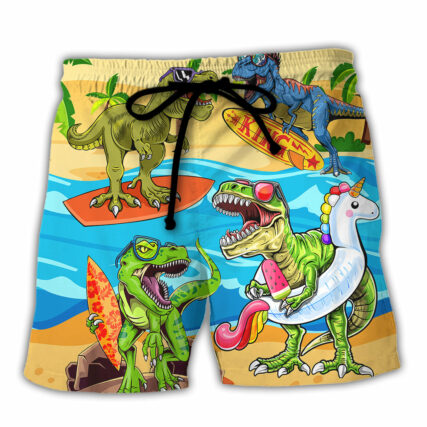 Surfing Funny Dinosaur World's Okayest Surfer Lovers Surfing - Beach Short