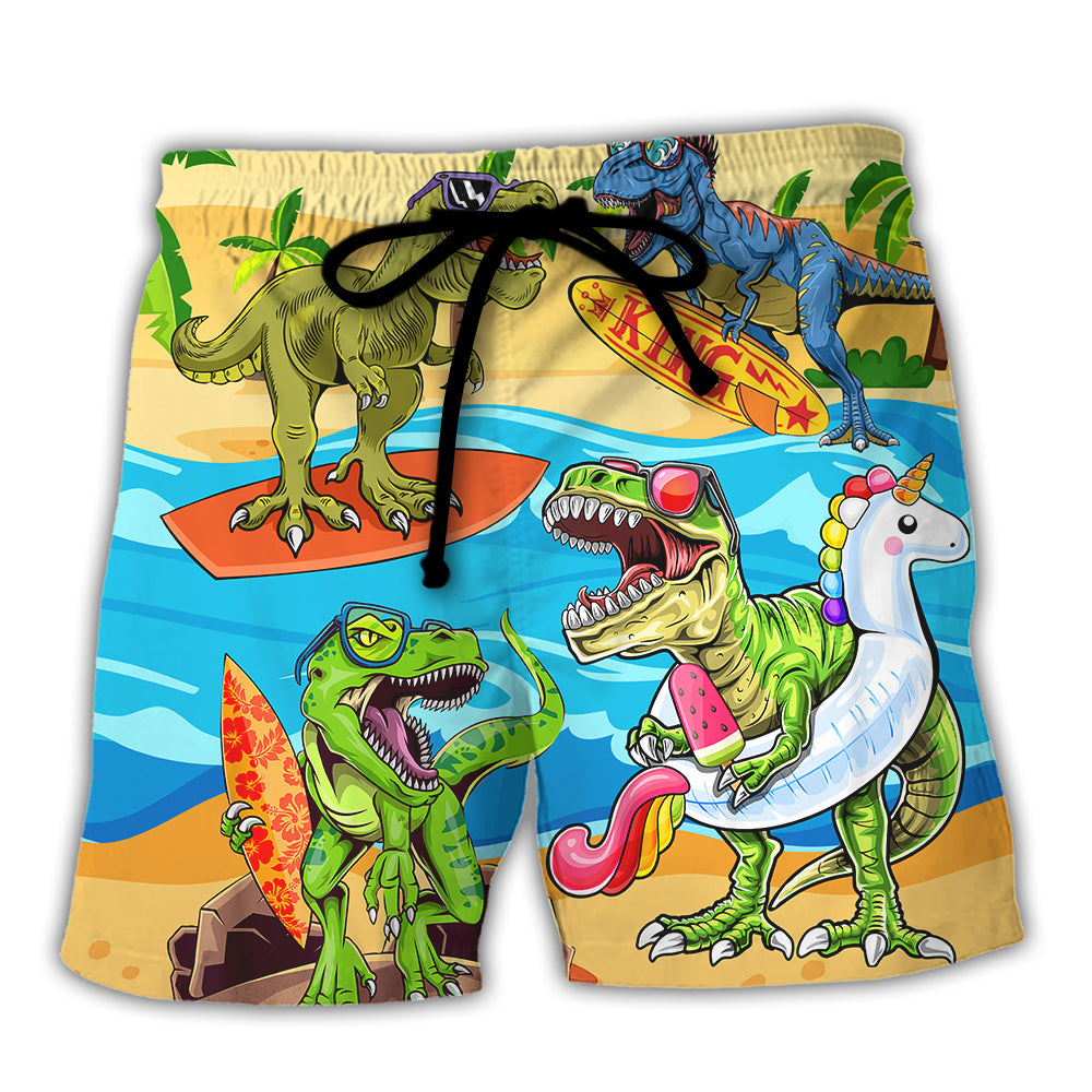 Surfing Funny Dinosaur World's Okayest Surfer Lovers Surfing - Beach Short