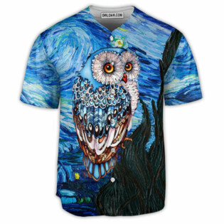 Owl Night Art Starry Night Glass Art - Baseball Jersey - Owl Ohh - Owl Ohh