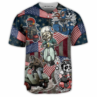 Scooter Skeleton USA Flag Independence Day - Baseball Jersey - Owl Ohh