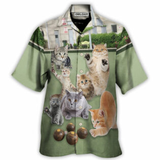 Lawn Bowling Cat Play In Yard - Hawaiian Shirt - Owl Ohh for men and women, kids - Owl Ohh
