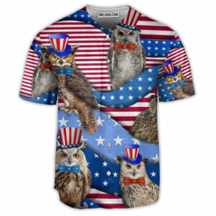 Owl USA Flag Art - Baseball Jersey - Owl Ohh - Owl Ohh