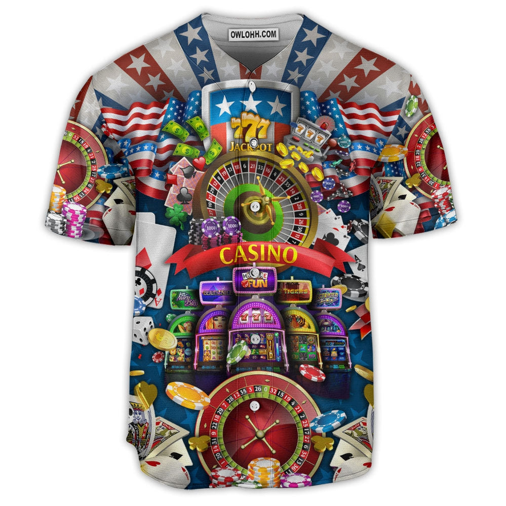 Poker US Flag Casino Lover - Baseball Jersey - Owl Ohh - Owl Ohh