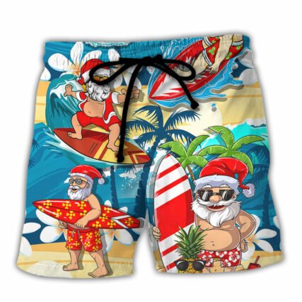 Surfing Funny Santa Mele Kalikimaka Christmas In July Surfing Lovers - Beach Short