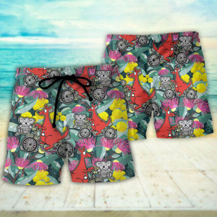 Kangaroo And Koala Vibe Ride Cycling Flower Art - Beach Short - Owl Ohh - Owl Ohh