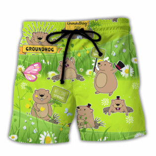 Groundhog Day Vibe Happy Spring With Flowers - Beach Short - Owl Ohh - Owl Ohh