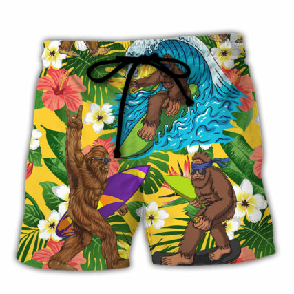 Surfing Funny Bigfoot I Just Want To Go Surfing Drink Beer And Take Naps - Beach Short