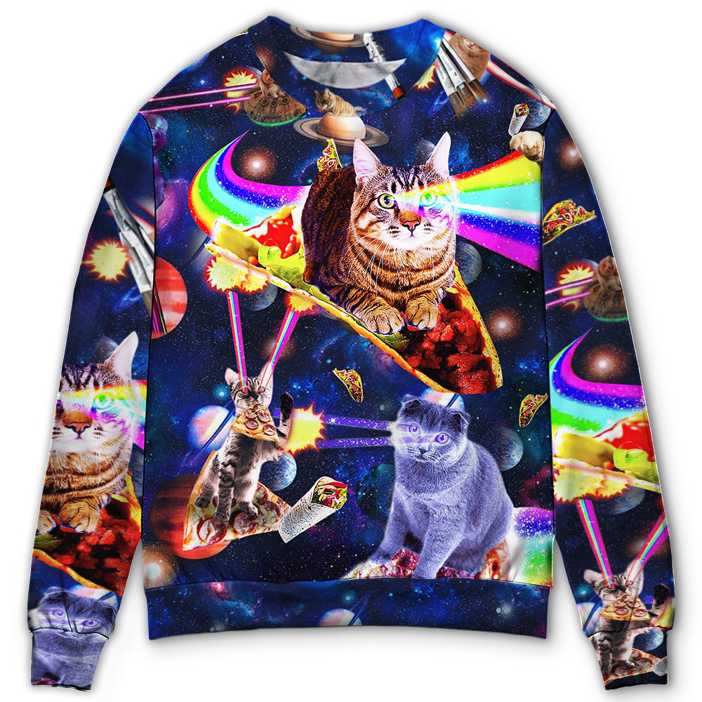 Cat Ride Food In Space Galaxy - Sweater - Ugly Christmas Sweaters - Owl Ohh - Owl Ohh