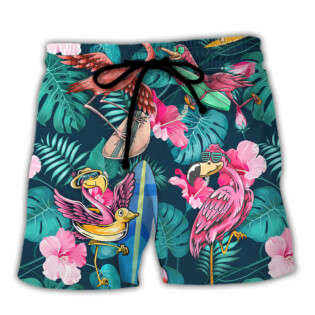 Surfing Funny Flamingo You Can't Stop The Waves But You Can Learn To Surf - Beach Short