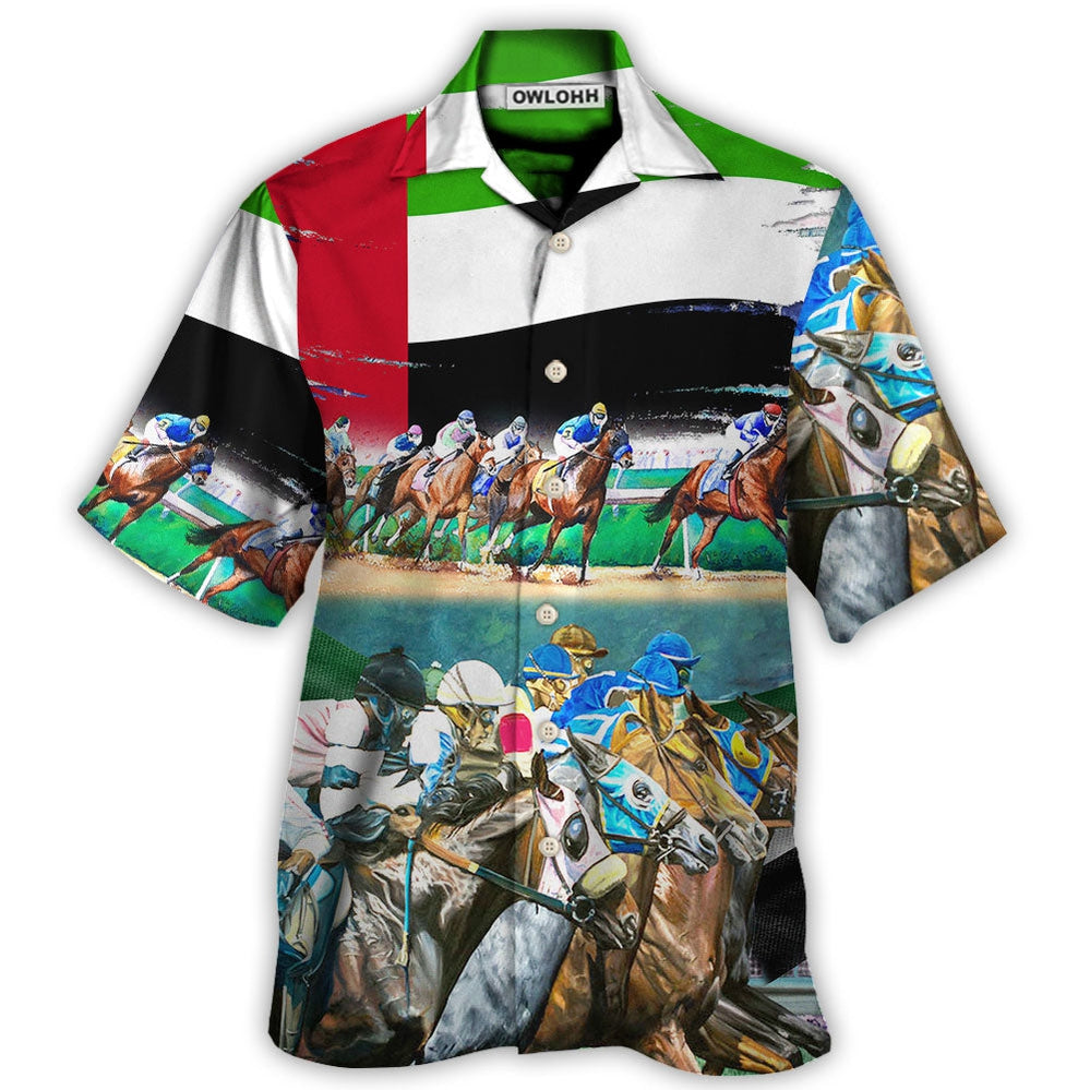Horse UAE Flag Horse Racing Amazing Seat Lover - Hawaiian Shirt - Owl Ohh for men and women, kids - Owl Ohh