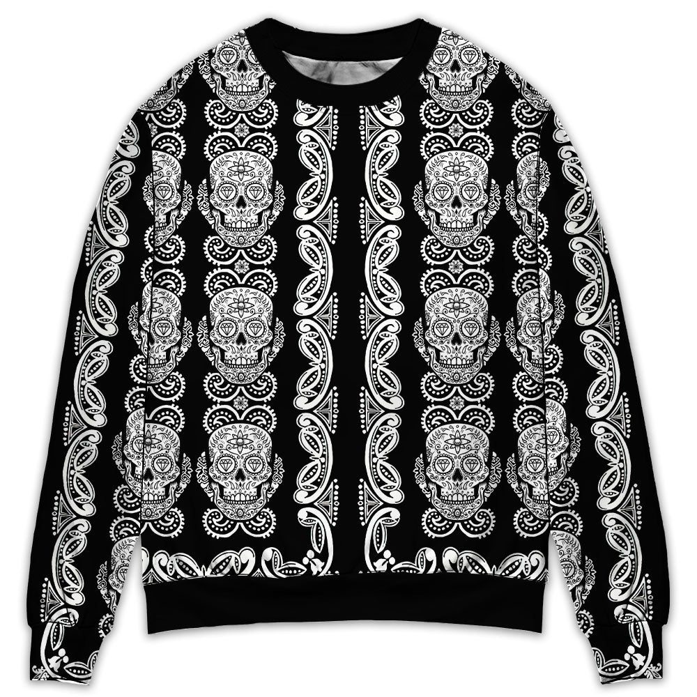 Skull Diamond Pattern Black And White - Sweater - Ugly Christmas Sweater - Owl Ohh - Owl Ohh